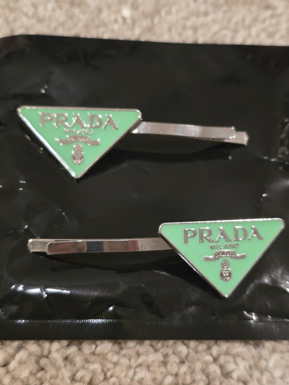 Prada Mint Green Triangle Logo Cuff Link Set - Picture 5 of 5